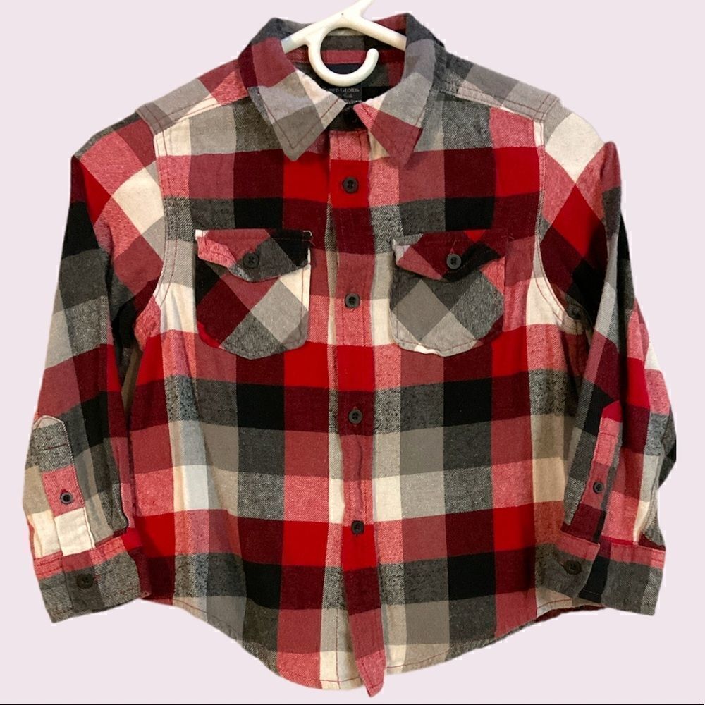 Faded Glory Flannel Plaid Button Down Long Sleeve Boys Youth Tee Shirt